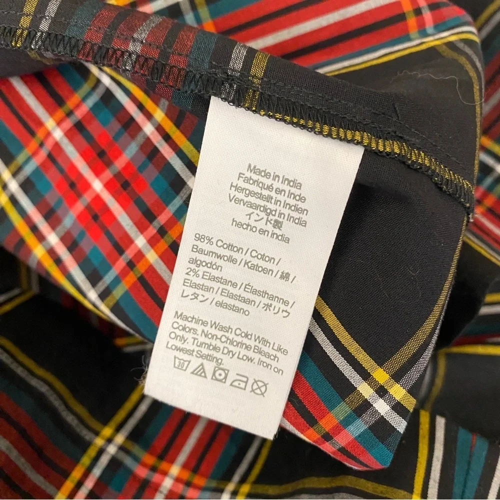 J.Crew || Stewart Tartan Puff-Sleeve Midi Dress With Jeweled Buttons‎ Black 14